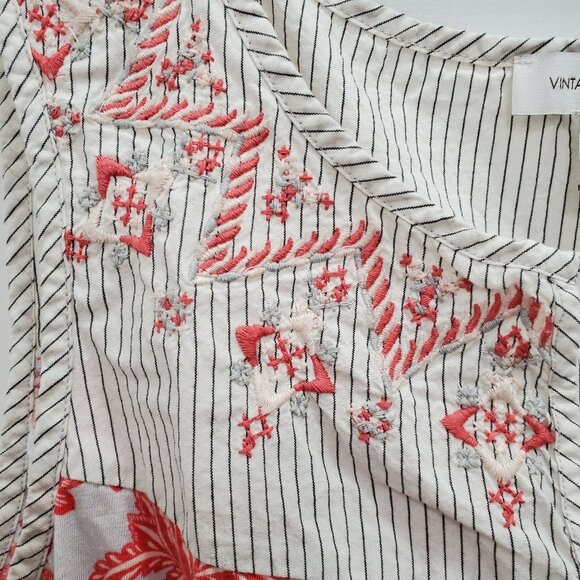 Vintage America Women's Beige Red Mixed Media Print Embroidered Boho Tank Sz XL - Picture 3 of 8